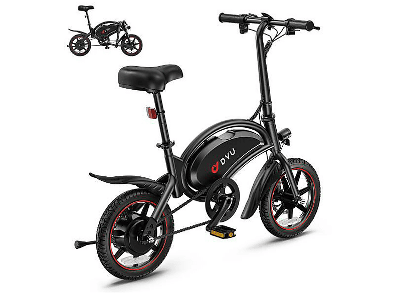 DYU D3S E-Bike 36V Klapprad Kompakt-/Faltrad (Laufradgröße: 14 Zoll, Erwachsene-Rad, 360 Wh, Schwarz (Black))