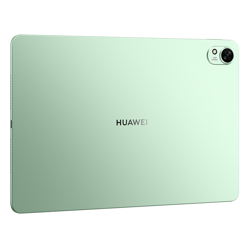 Nane yeşili bir Huawei tabletin arka görünümü. Sağ üstte bir kamera, ortada Huawei logosu var.