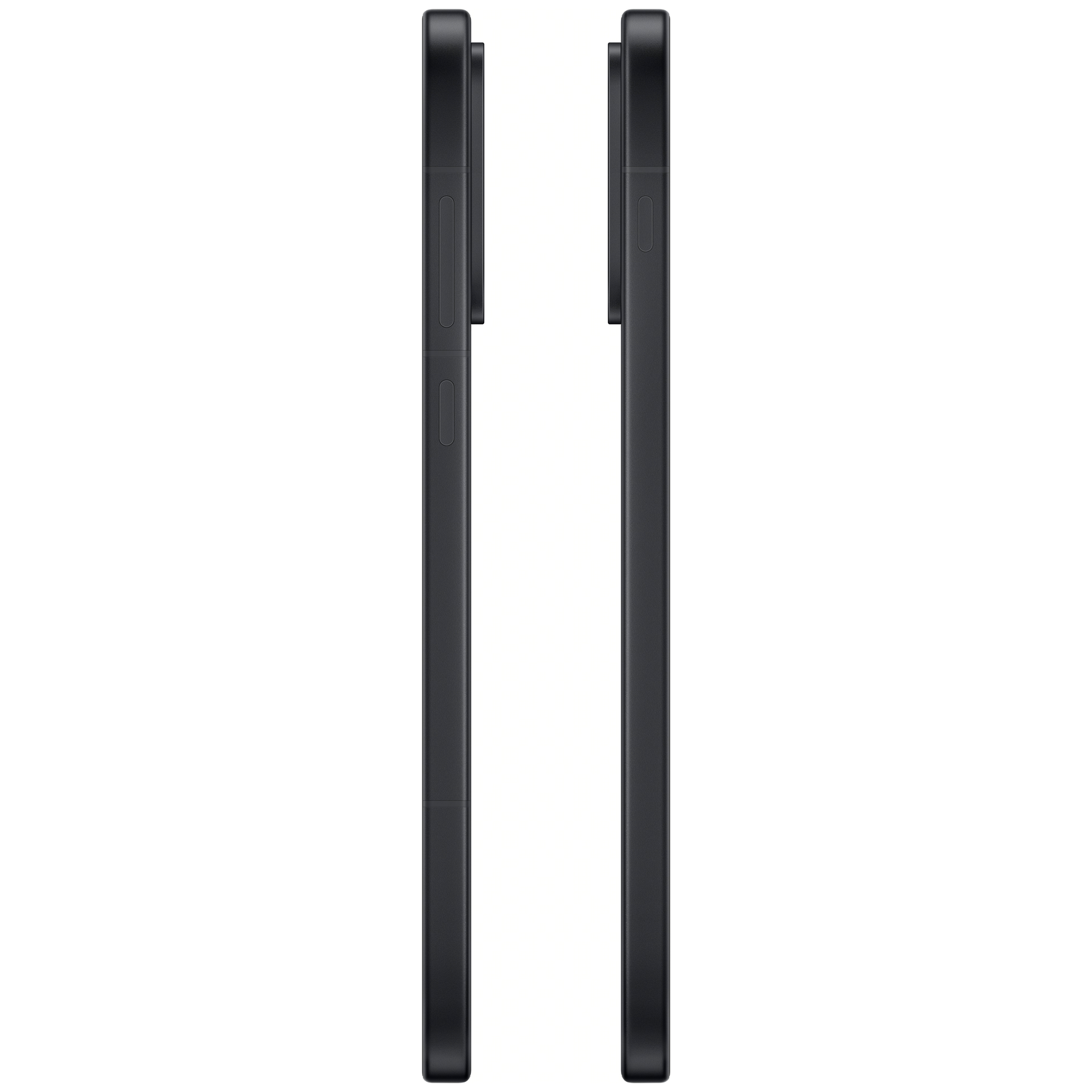 Two black smartphones are shown side by side. They are vertical, with a camera bump and side buttons visible on their edges.
