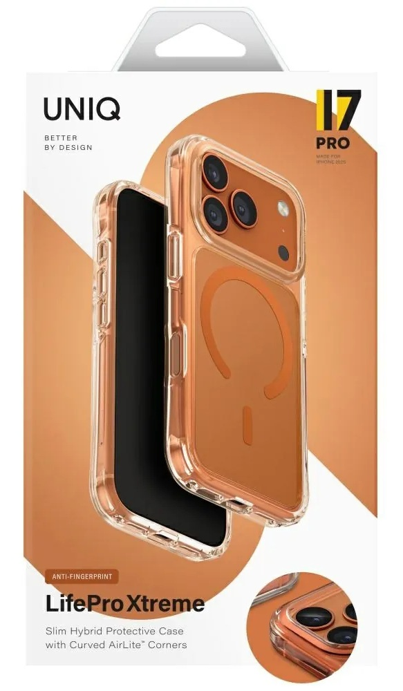 Przezroczyste etui na iPhone 15 Pro z pomarańczowym akcentem.