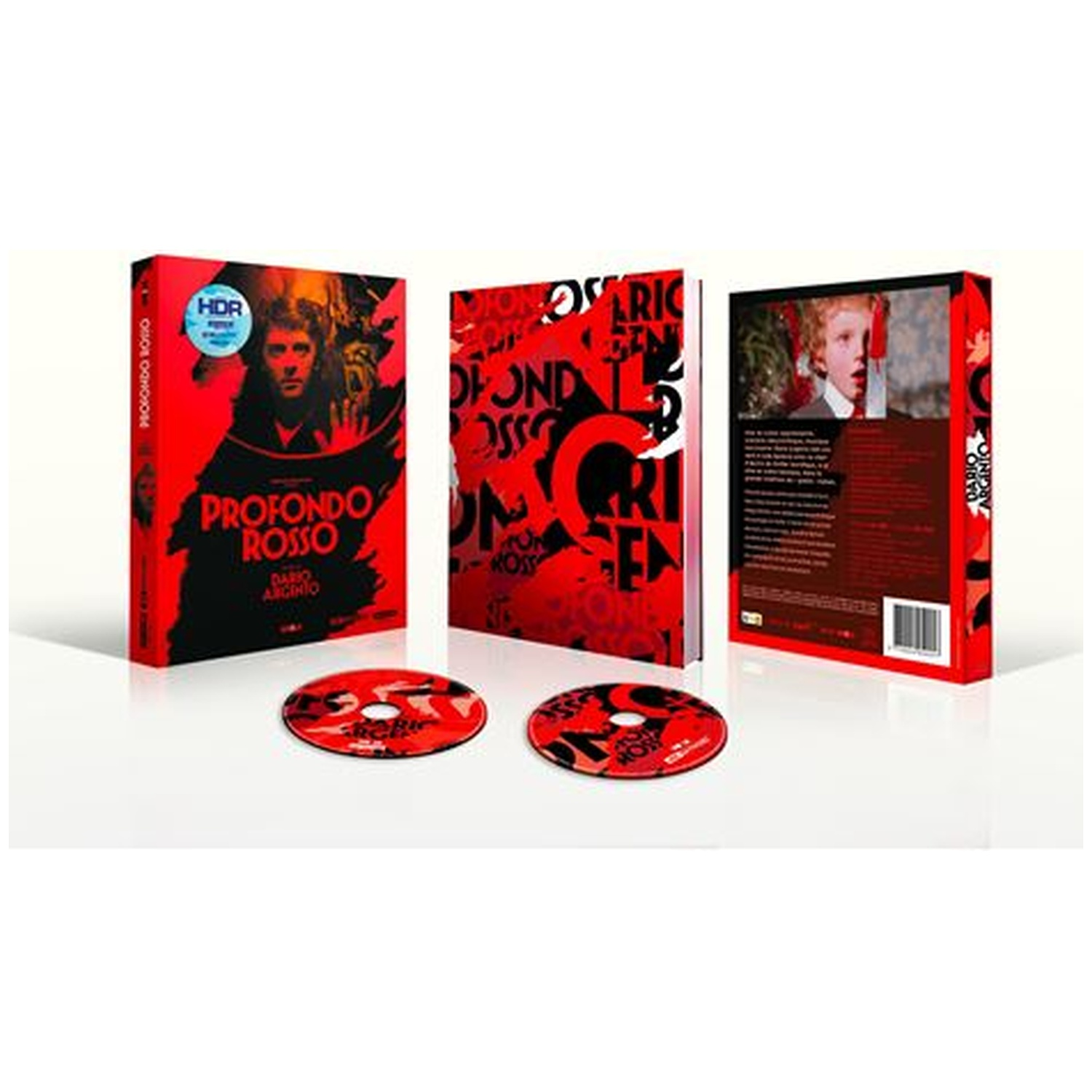 Drie rode dvd-dozen en twee dvd's. De dozen bevatten filmprenten. De dvd's zijn rood met zwarte tekst. Witte achtergrond.