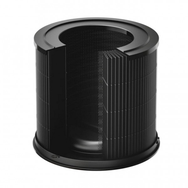 Czarny filtr cylindryczny ze złożonym medium. Widok wewnętrzny.