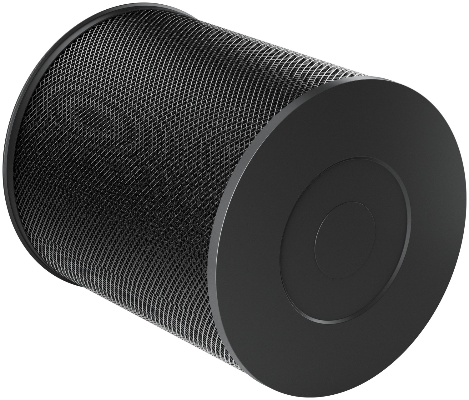 Czarny cylindryczny filtr powietrza z siatkowym wzorem.