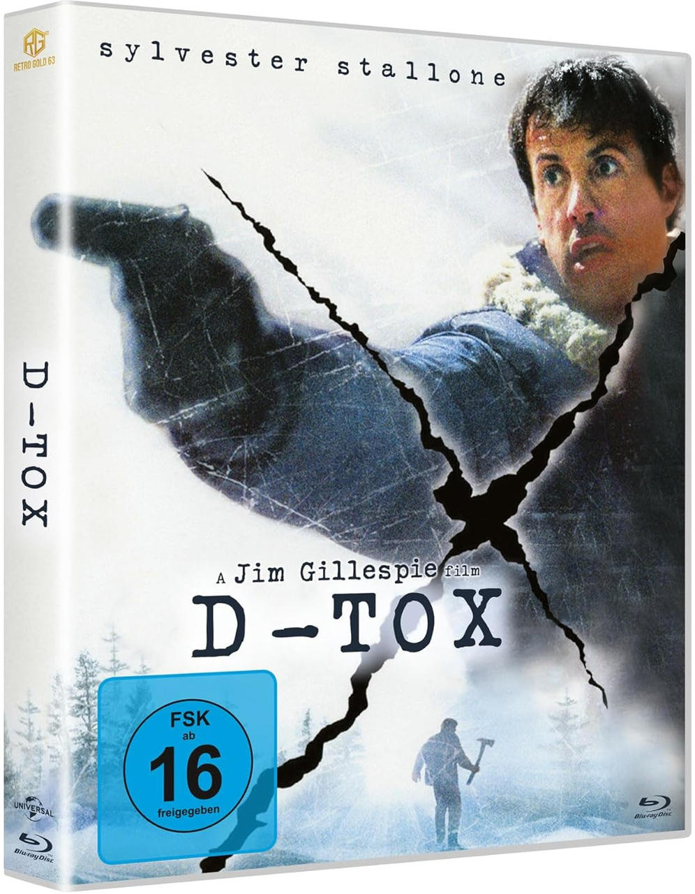 Sylvester Stallone im D-TOX-Filmtrailer, mit Waffe, Mann mit Axt und FSK 16.