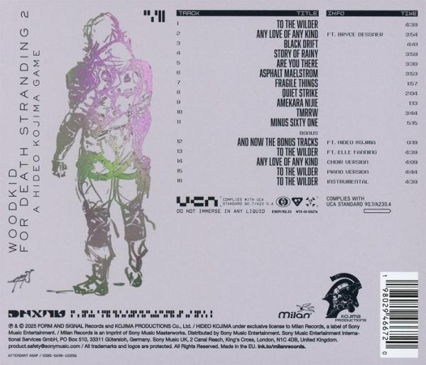 Rückseite eines Albumcovers mit einer Figur und einer Titelliste.