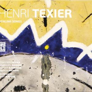 Abstrakte Kunst Albumcover: Henri Texier, Healing Songs. Blaue und gelbe Farbspritzer.