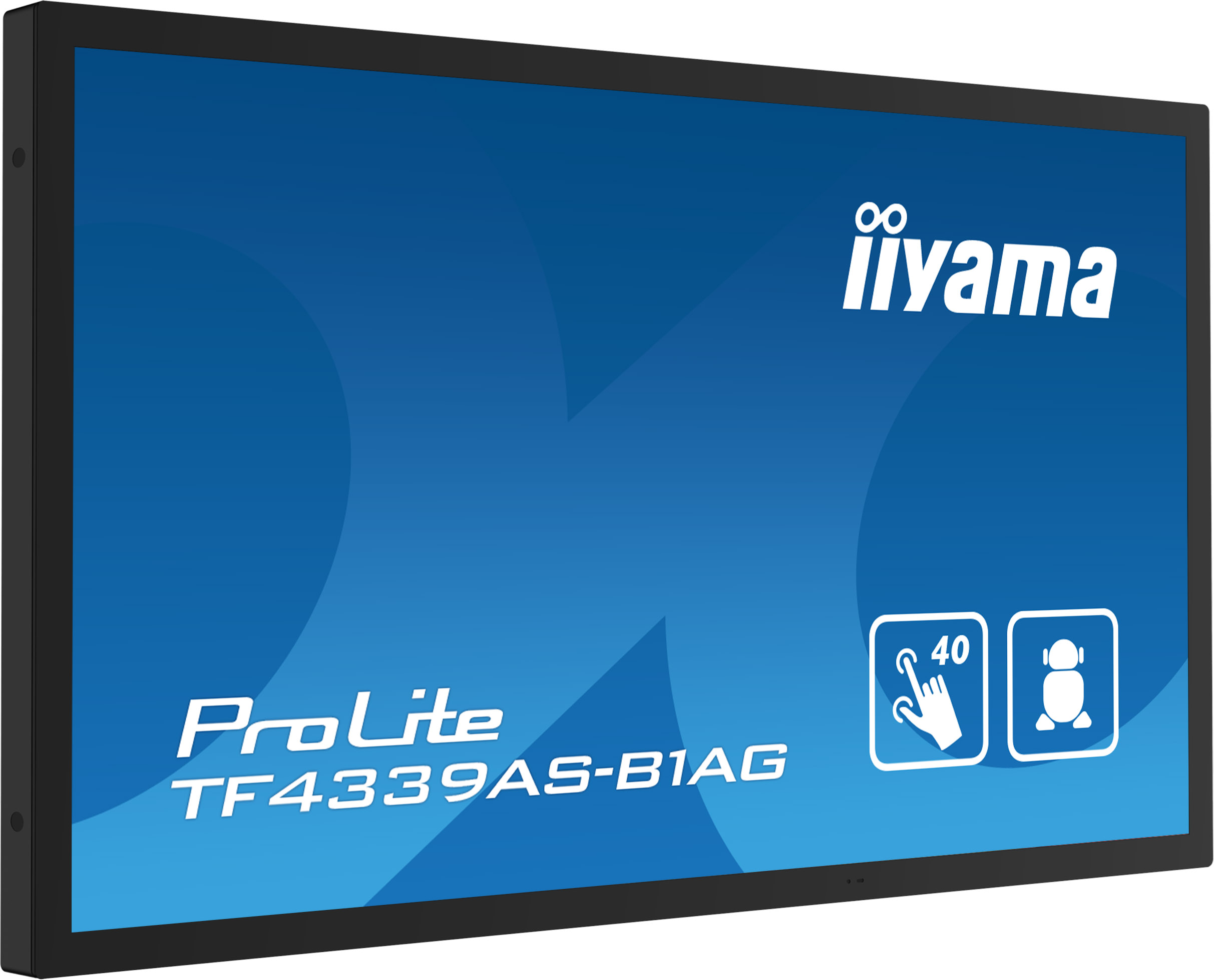 Ein schwarzer Monitor mit blauem Hintergrund und dem Iiyama-Logo.