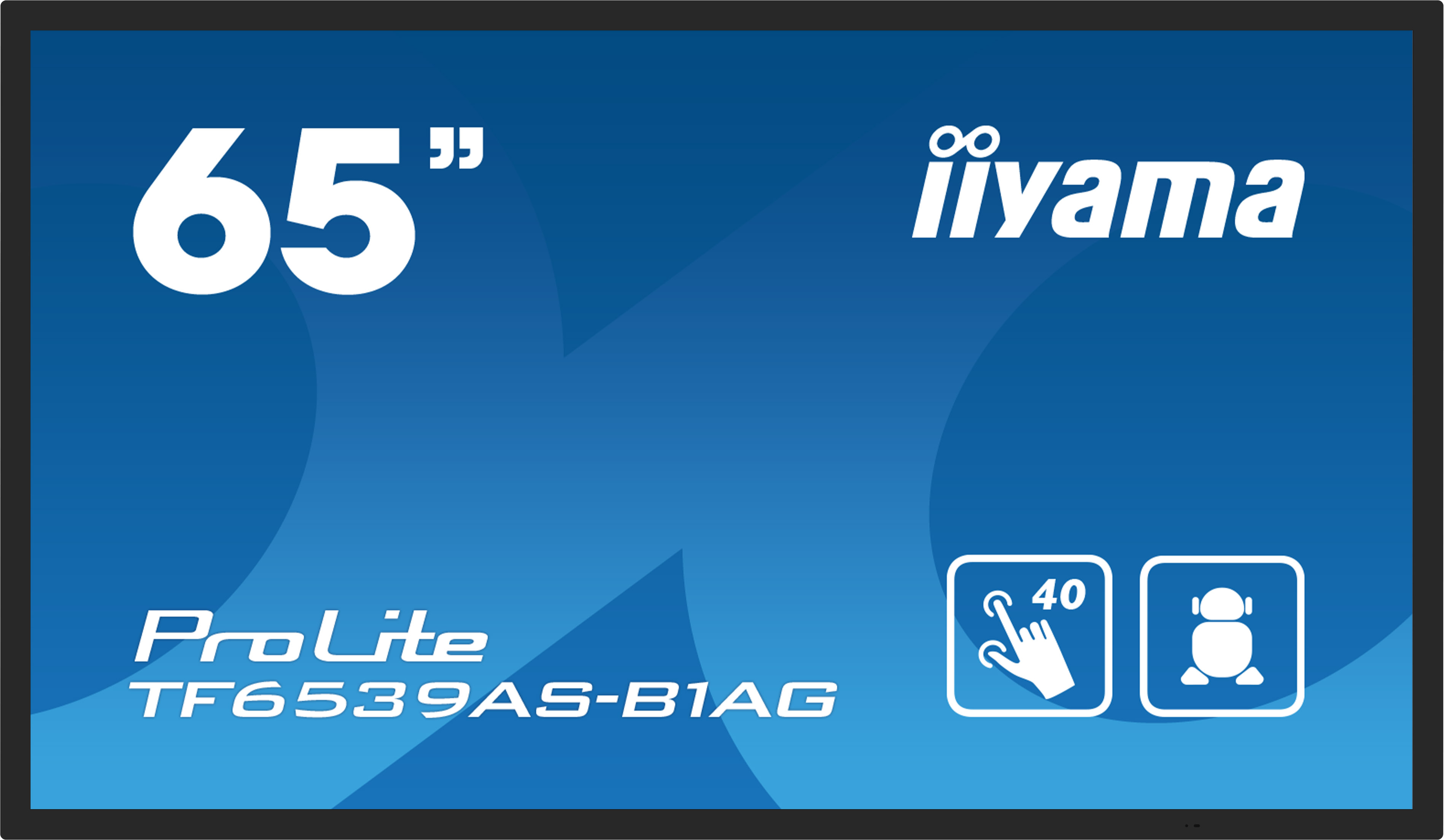 65-Zoll-iilama-Touchscreen-Display mit ProLite-Branding und Icons.