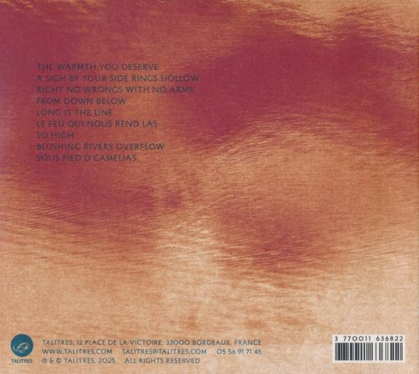 Album-Rückseite mit Songtiteln und Adressinformationen auf rotem und orangefarbenem Hintergrund.