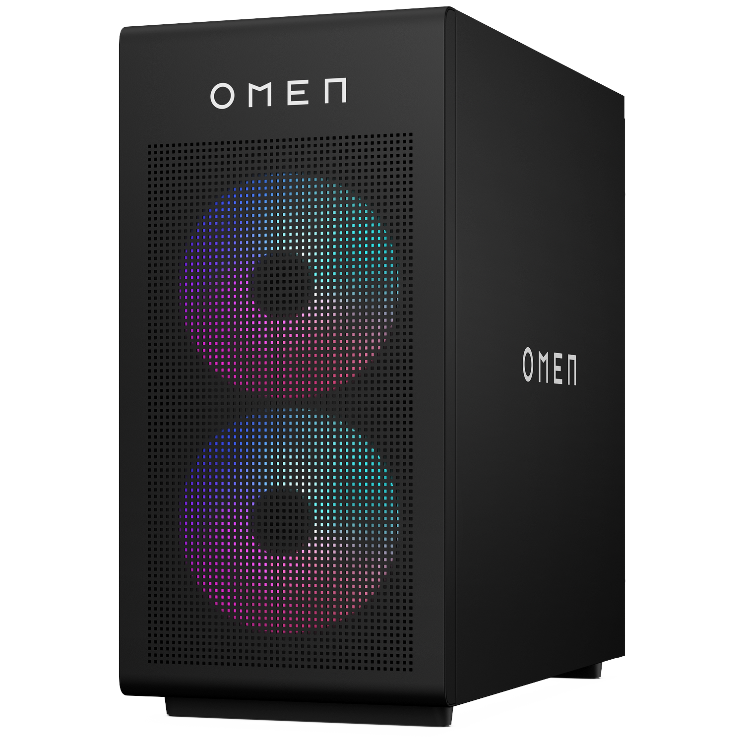 Black OMEN computer tower with RGB lighting on the front.