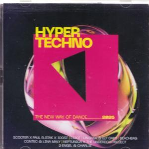 CD-Cover mit pinkem Quadrat, gelbem Text 'HYPER TECHNO' und abstrakter Kunst.