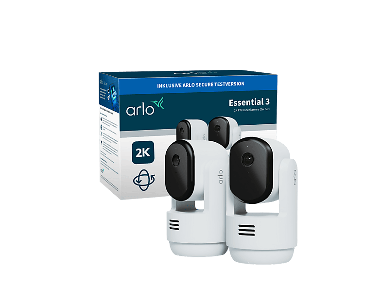 Arlo Essential 3 2K PTZ, Netzwerkkamera (für Innen, Nachtsichtfunktion, Netzbetrieb, 2K, Weiss)