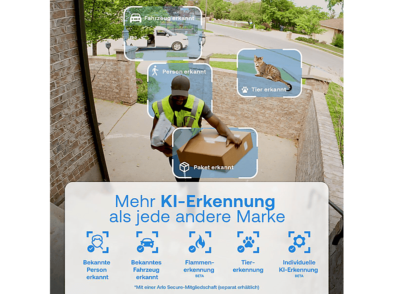 Arlo Essential 3 HD PTZ, Netzwerkkamera (für Außen, Nachtsichtfunktion, Netzbetrieb, Neigbar, Schwenkbar, 2K, Weiss) — Foto 4 von 5