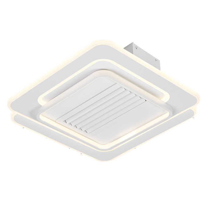 Modern, fehér, több rétegű mennyezeti ventilátor beépített világítással.