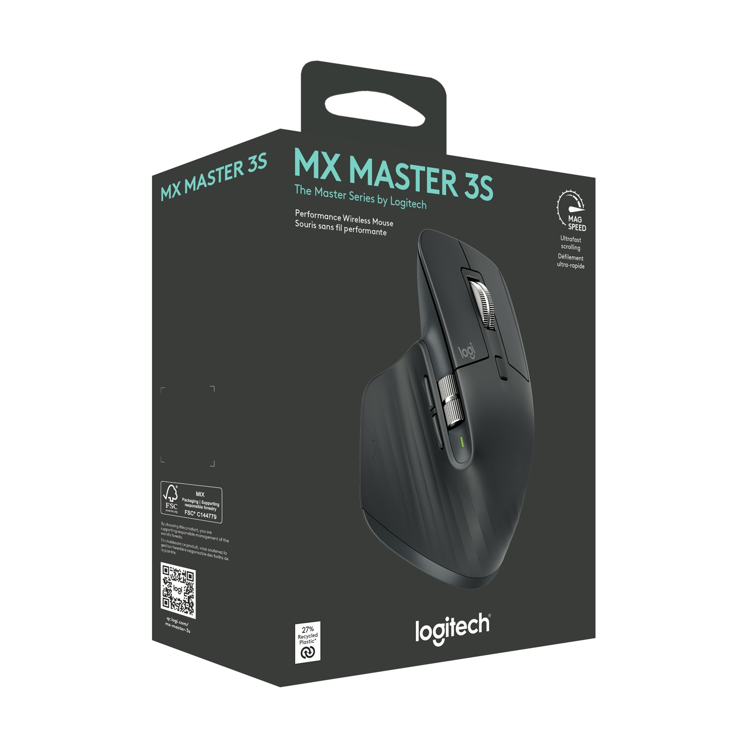 Confezione del mouse Logitech MX Master 3S con logo e immagine prodotto.