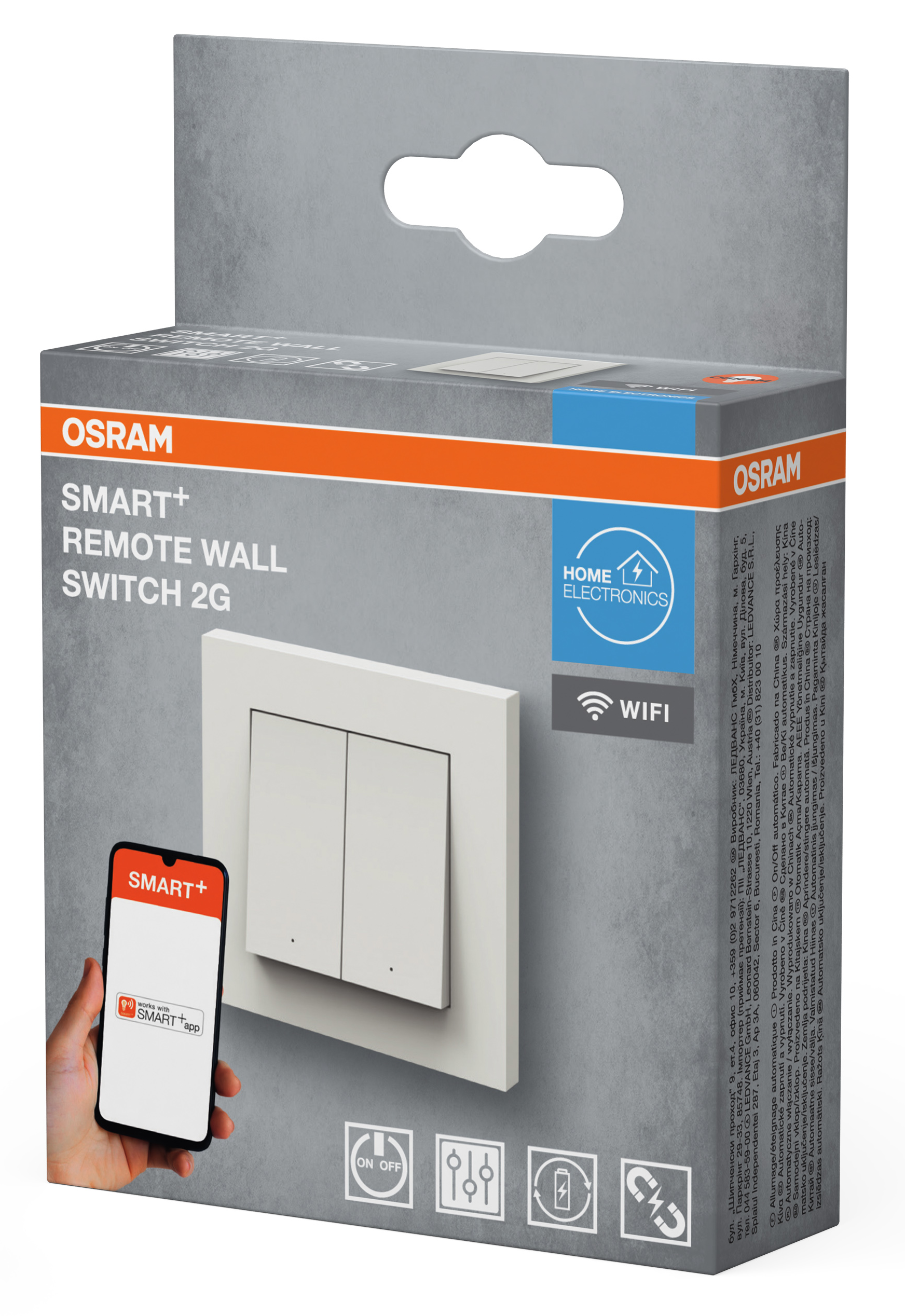 Osram Smart+ távvezérlésű fali kapcsoló 2G okostelefonos applikációval.