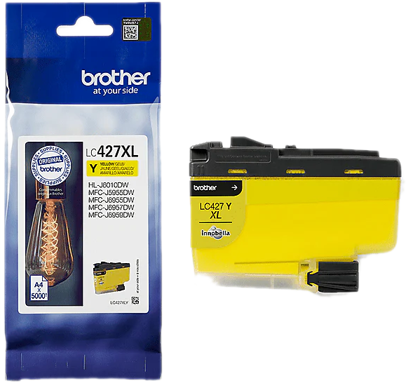 Brother LC427XL gele inktcartridge verpakking en inktcartridge.