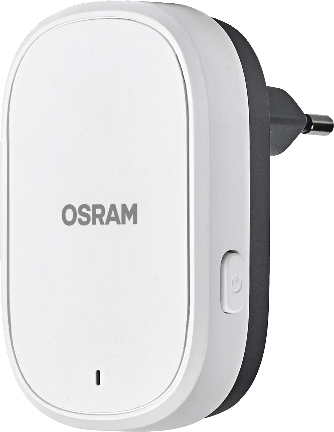 Fehér Osram okos dugvilla, bekapcsoló gombbal és visszajelző fénnyel.