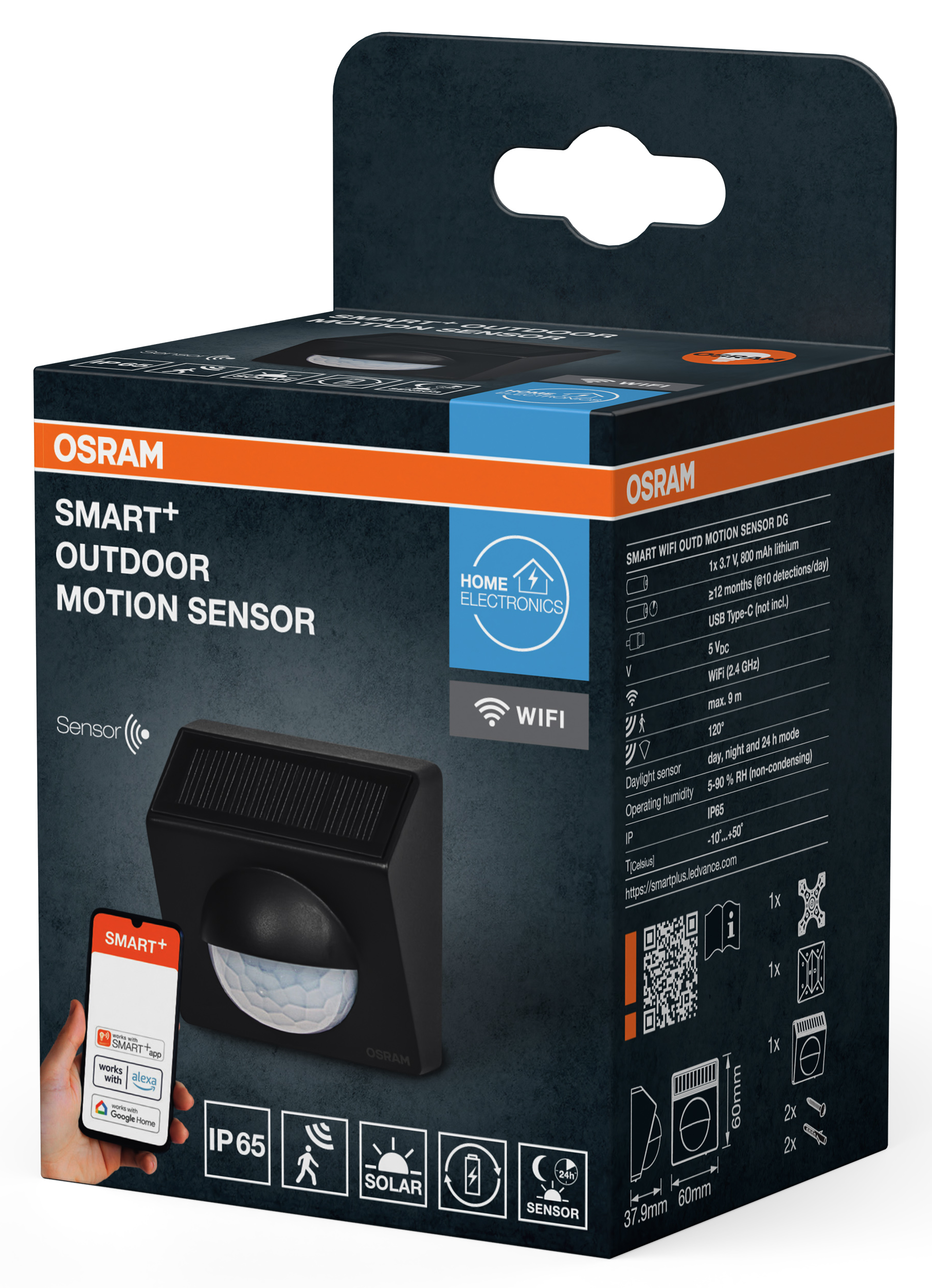 OSRAM SMART+ Kültéri mozgásérzékelő csomagolása termékinformációkkal.
