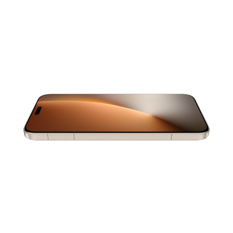 Un smartphone moderno con marco dorado, que muestra una pantalla degradada de marrón a gris.