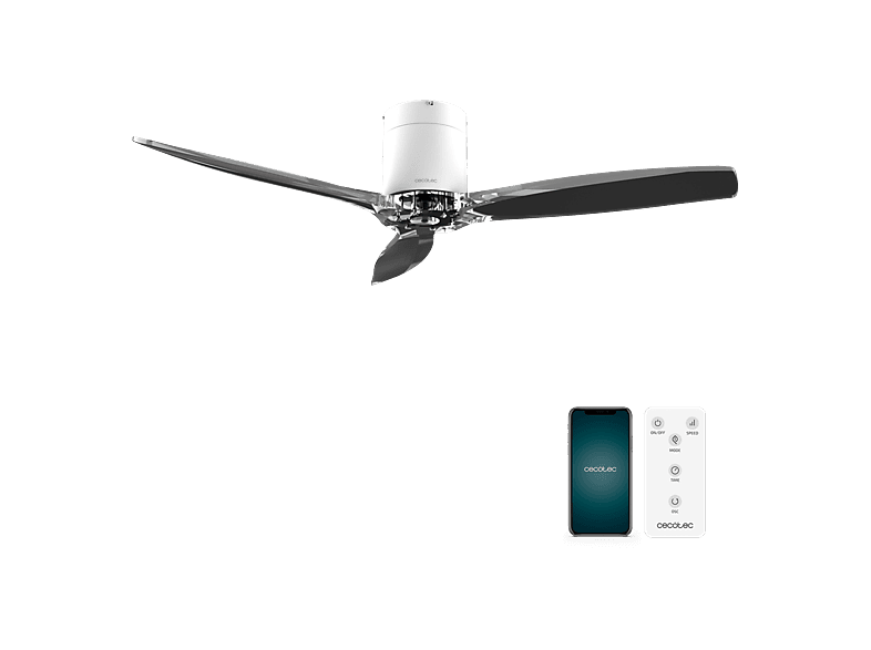 Ventilador de techo - Cecotec EnergySilence Aero 5285 WhiteTransparent, IP44, 132 cm (52"), Motor DC, WiFi, Mando a distancia, Multicolor