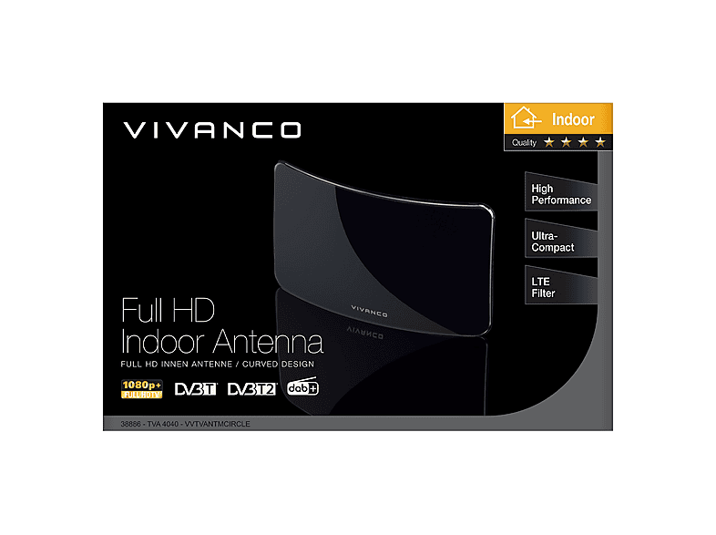 Vivanco 08639 Full HD Zimmerantenne im Curved Design, USB kompatibel, mit 2 m Kabel; Antenne indoor — Foto 2 von 2