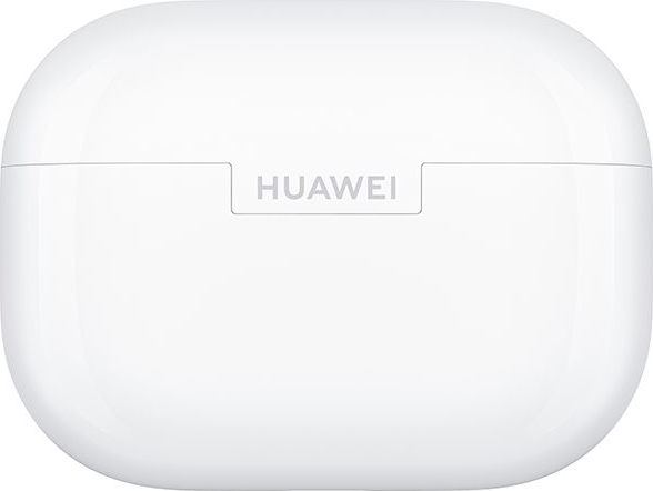 Weiße Huawei Ladehülle für Ohrhörer mit Logo oben.