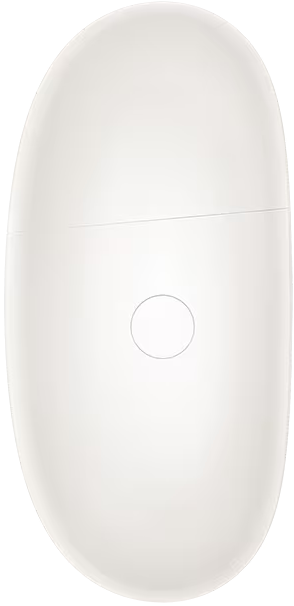 Un étui de chargement blanc fermé en forme d'œuf avec un petit cercle.