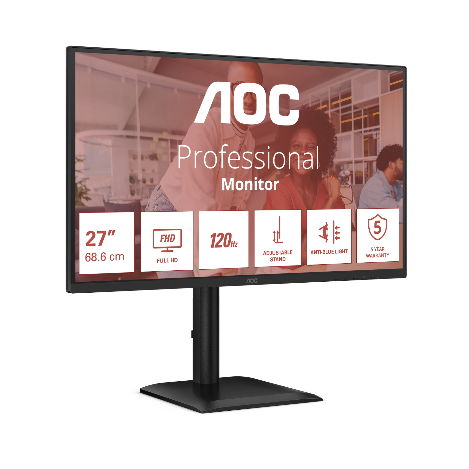 AOC 27-Zoll Full HD 120Hz Profi-Monitor mit verstellbarem Ständer und Blaulichtfilter.