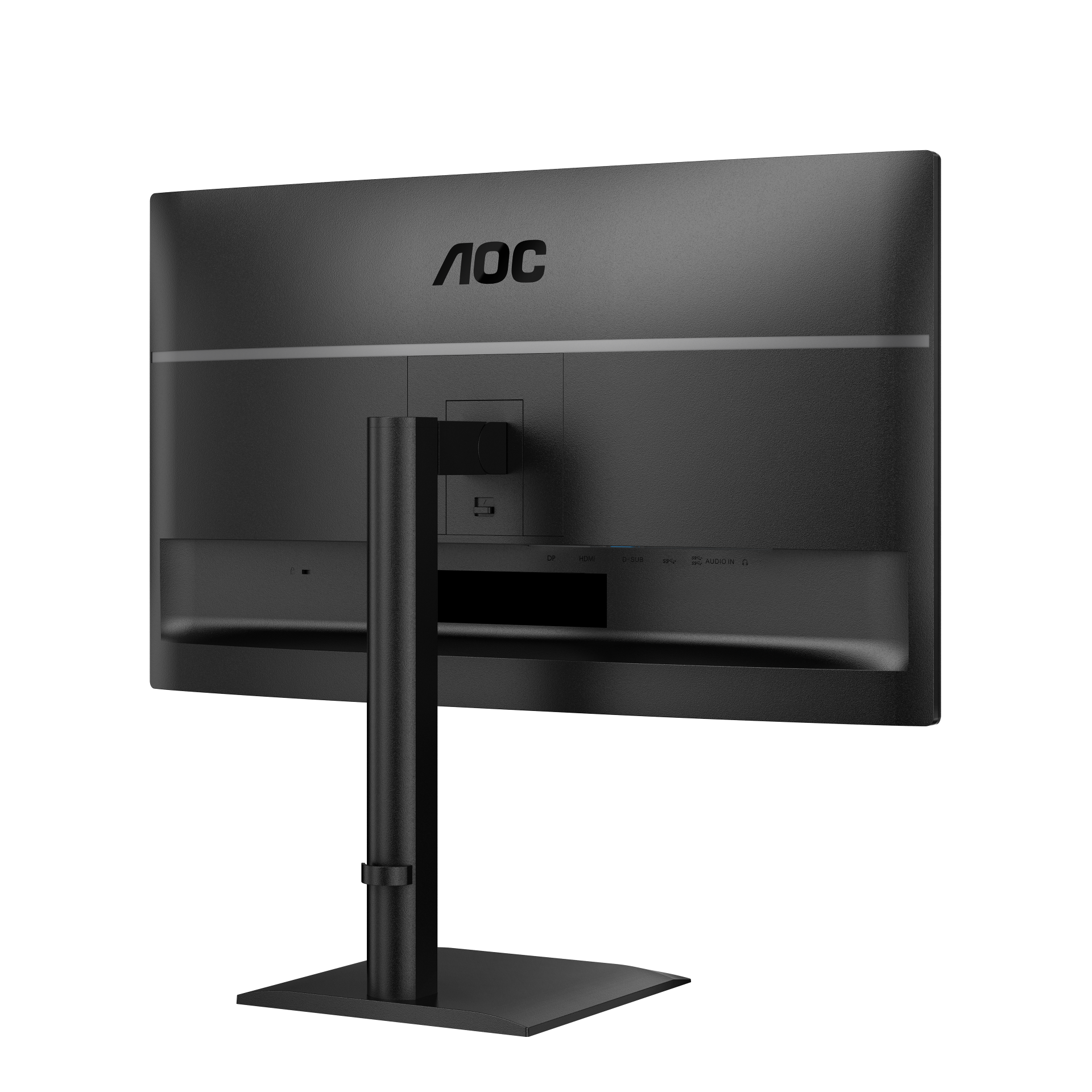 Rückseite eines schwarzen AOC-Monitors mit Ports DP, HDMI, D-SUB und AUDIO IN.