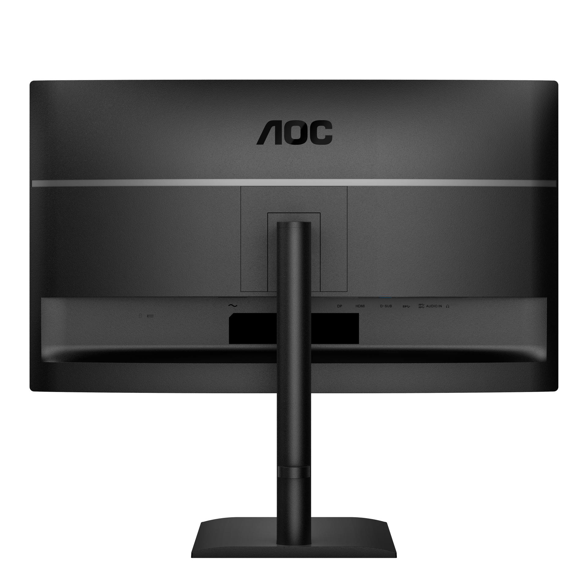 Rückseite eines schwarzen AOC Monitors mit Anschlussmöglichkeiten.