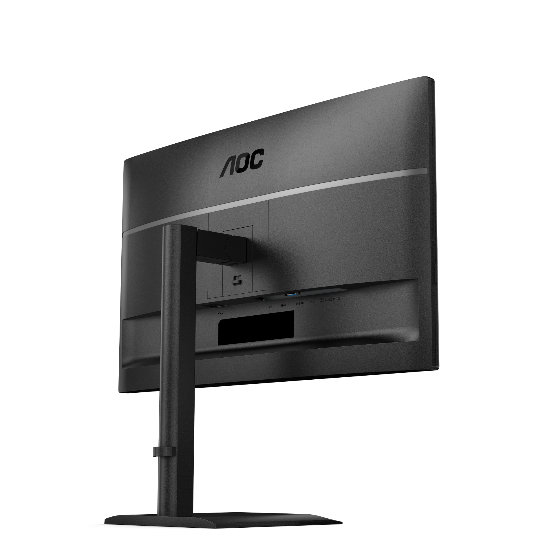 Rückseite eines schwarzen AOC Monitors mit Anschlüssen wie DP, HDMI, D-SUB und USB.