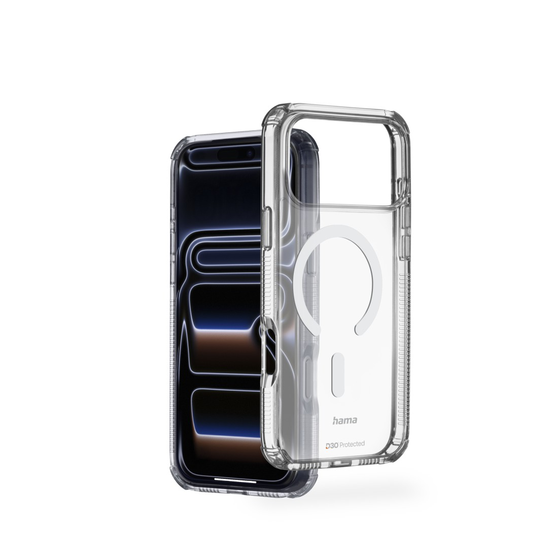 Ein transparenter Handyhülle liegt neben einem Smartphone.