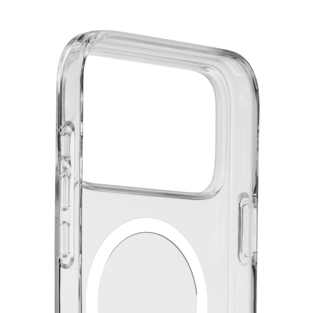 Klare Handyhülle mit Kameraaussparung und magnetischem Ring.