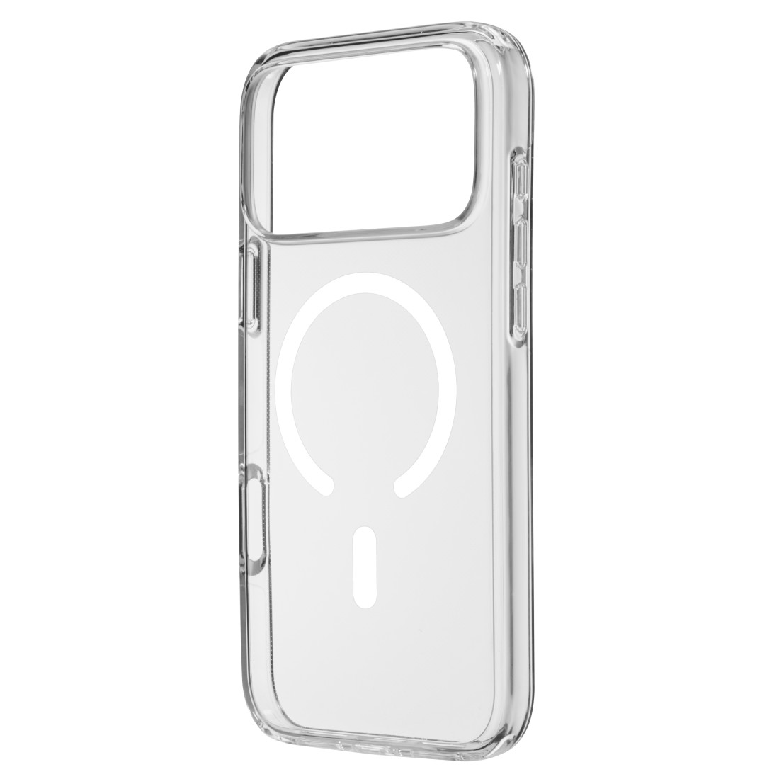Transparente Handyhülle mit Magnetring und Strich auf weißem Hintergrund.