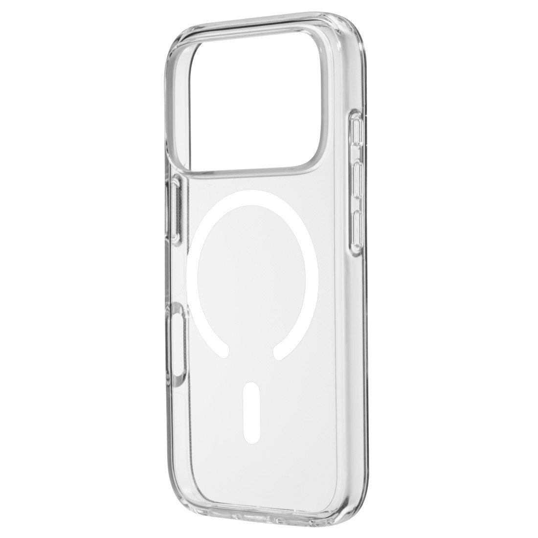 Transparente Handyhülle mit weißem Magnetkreis und Strich.