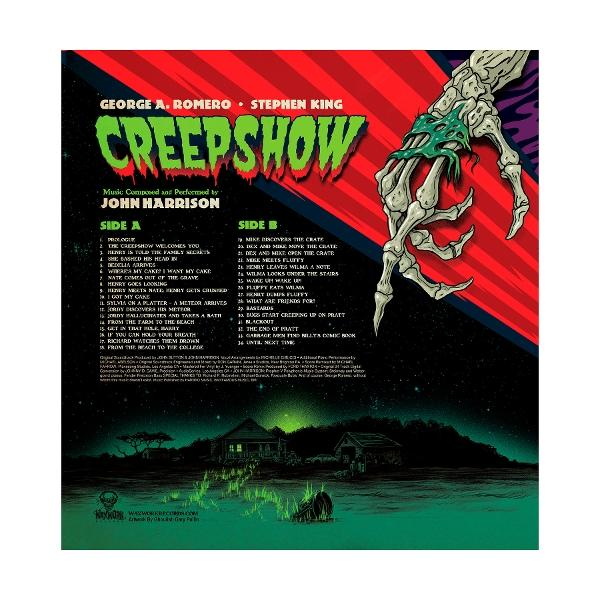 Creepshow-Albumcover mit Skeletthand, Titelliste und gruseliger Landschaft.