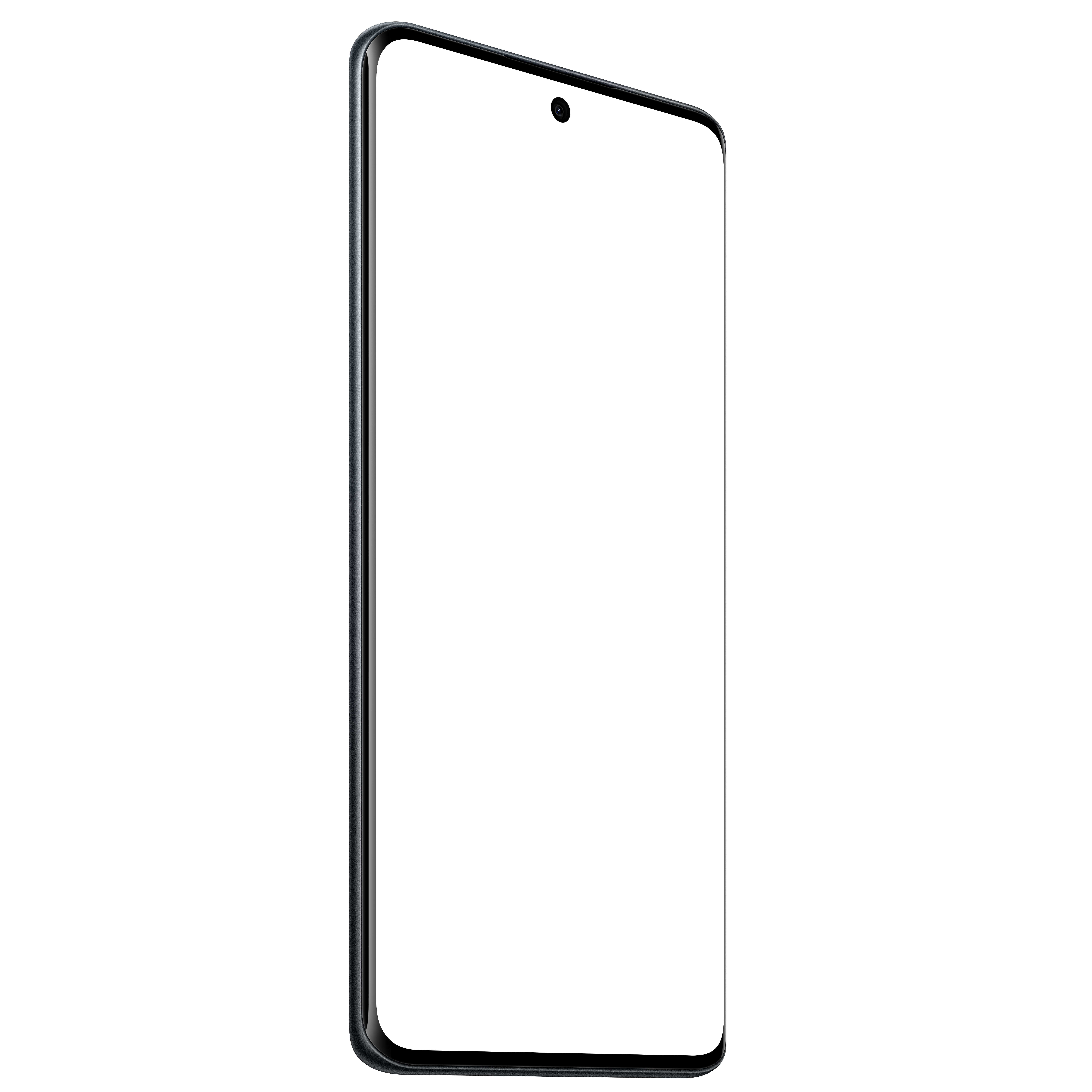 Üstte küçük kamera lensli, koyu ekranlı siyah bir akıllı telefon.