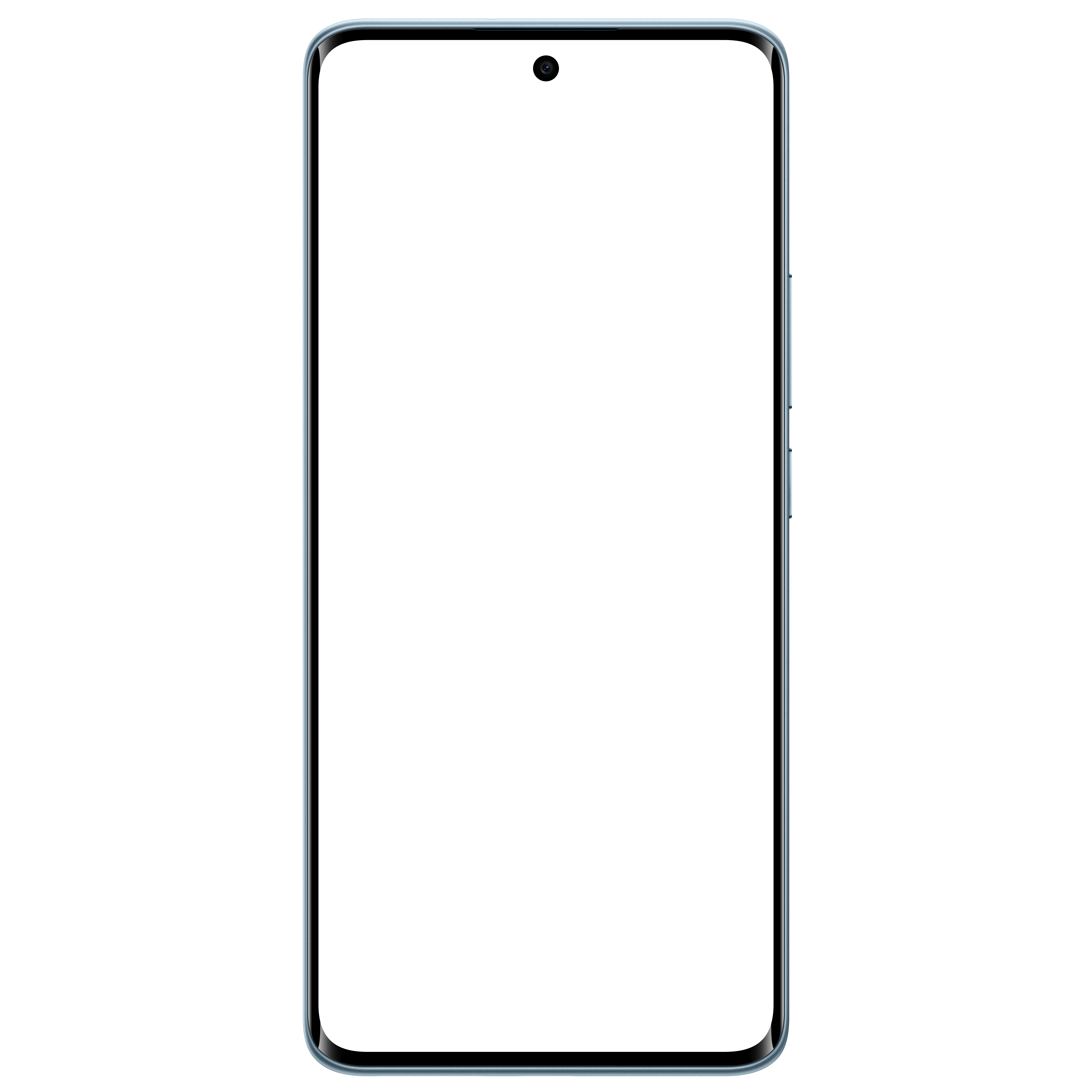 İnce beyaz kenarlıklı, büyük siyah ekrana sahip modern bir akıllı telefon.