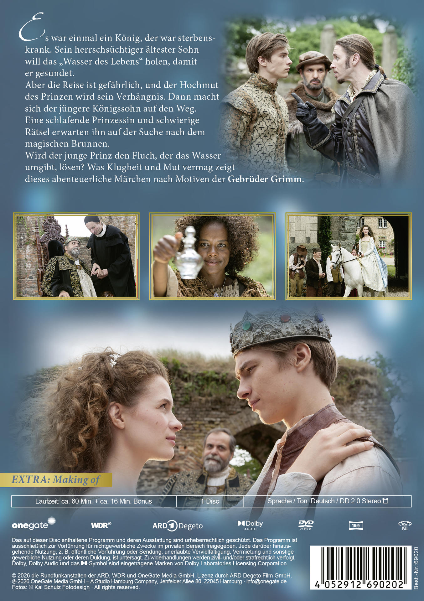 DVD-Cover: Ein junger Prinz mit Krone im Zentrum. Drei kleinere Bilder zeigen Märchen-Szenen.