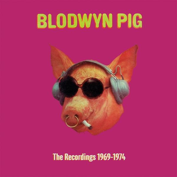 Ein Schwein mit Kopfhörern, Sonnenbrille und Nasenring, rauchend.