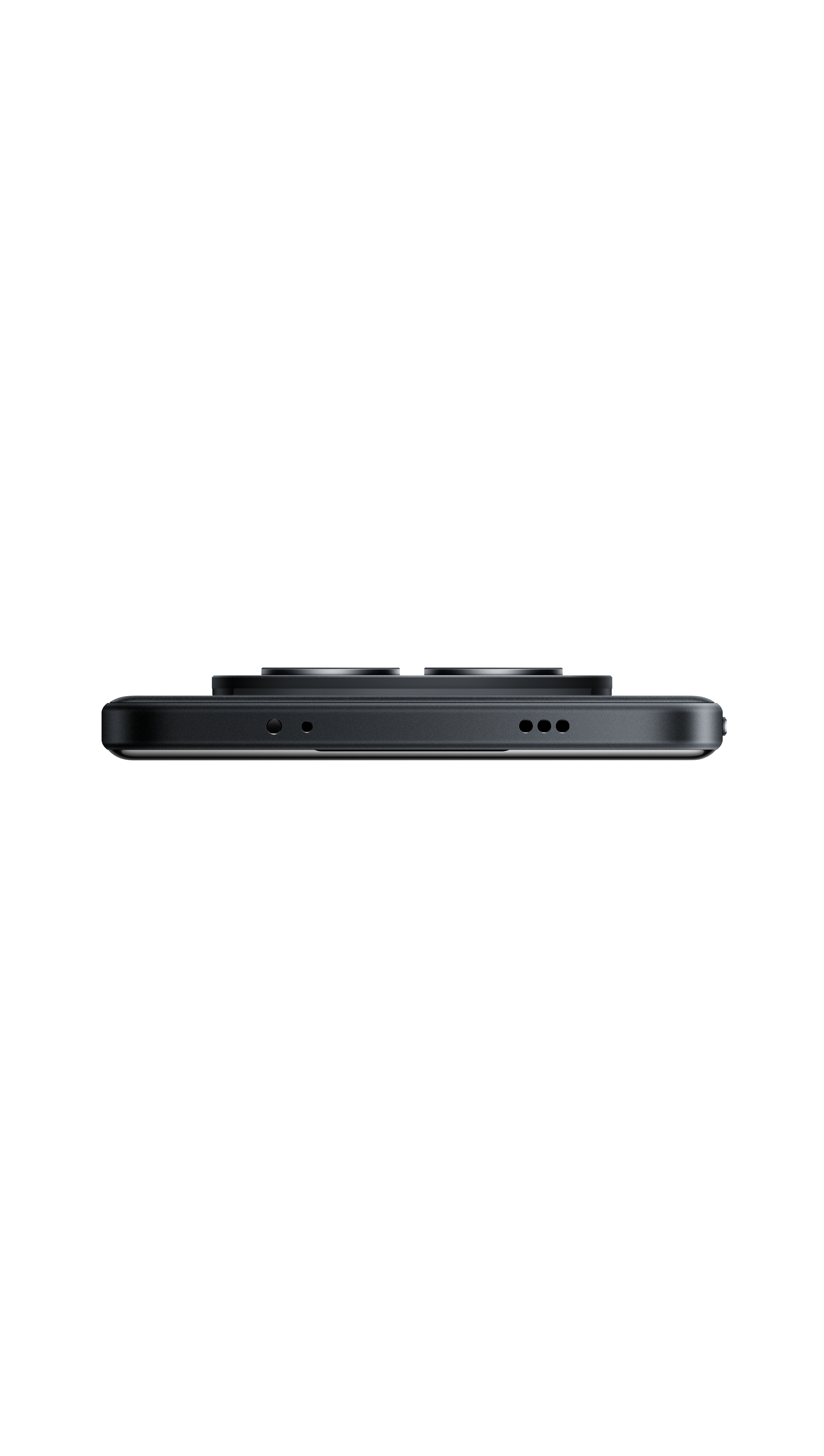 Hoparlör delikleri ve USB-C bağlantı noktasına sahip siyah akıllı telefon alt kenarı.