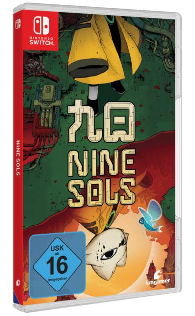 Nintendo Switch-Spielehülle für Nine Sols mit Artwork einer gelb gewandeten Figur und abstrakten Elementen.