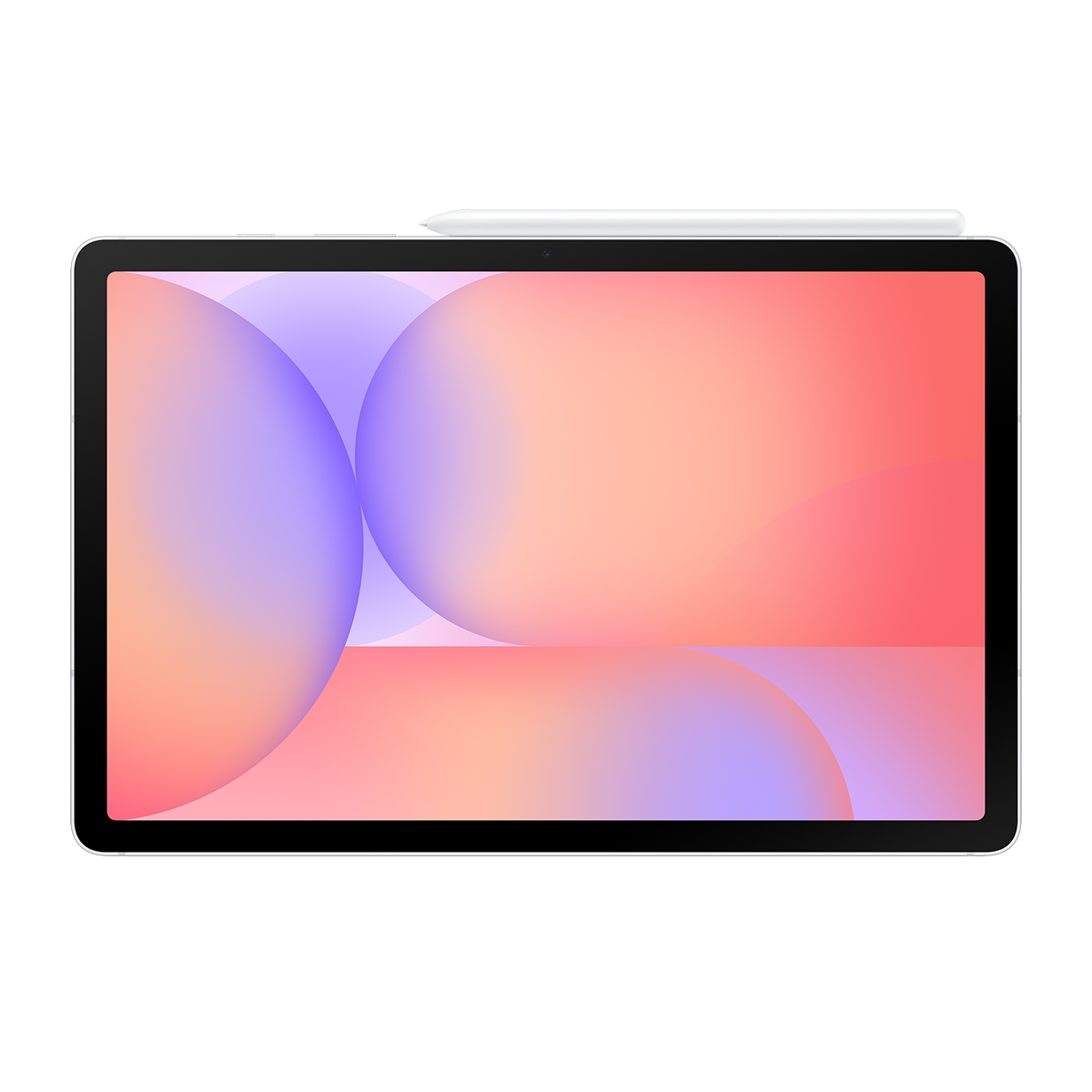 Renkli soyut bir arka plan gösteren kalemli tablet.