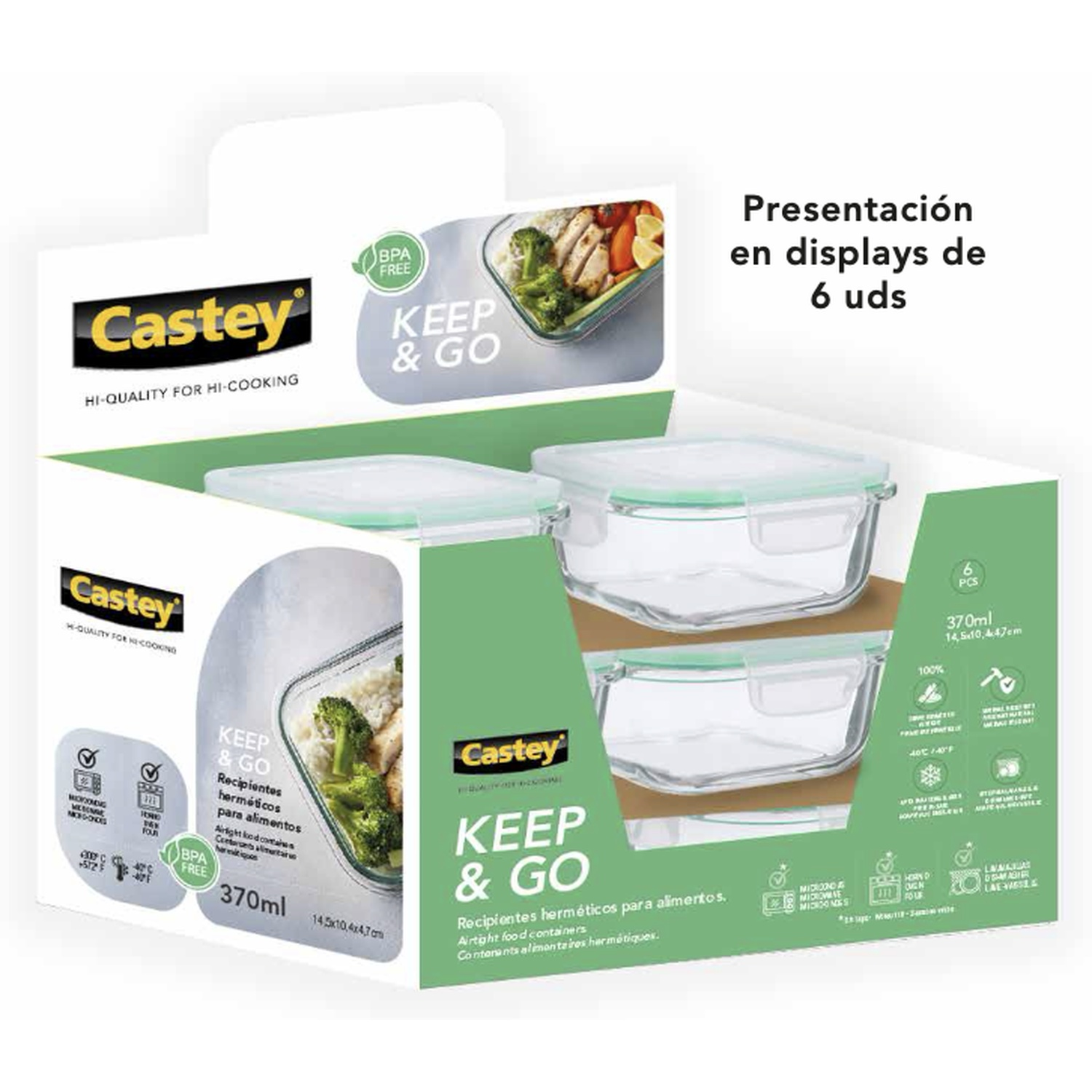 Contenitori Castey: senza BPA, adatti a microonde, freezer e lavastoviglie.