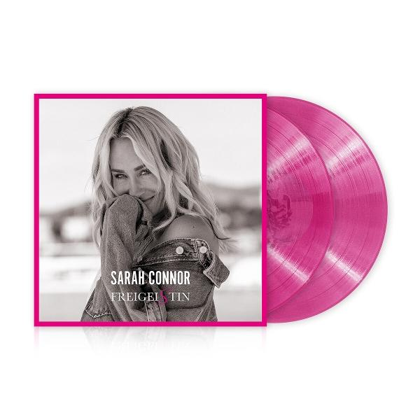 Sarah Connor Albumcover mit pinken Vinyl-Schallplatten.