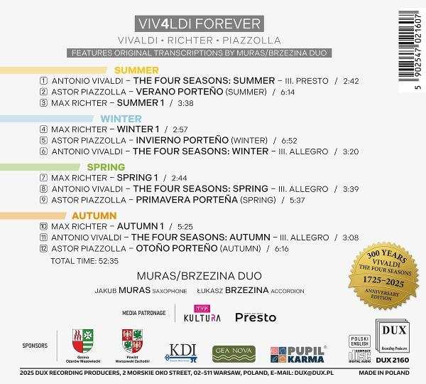 CD-Titelliste für Vivaldi Forever: Die Vier Jahreszeiten von Vivaldi, Richter, Piazzolla.