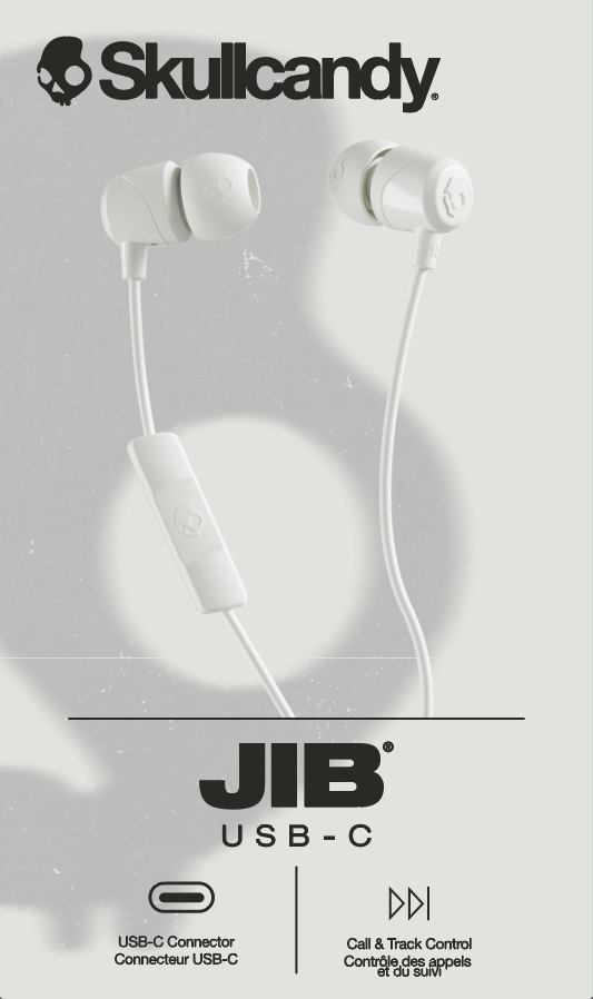 Weiße Skullcandy JIB USB-C Kopfhörer mit Inline-Mikrofon und Bedienelementen.