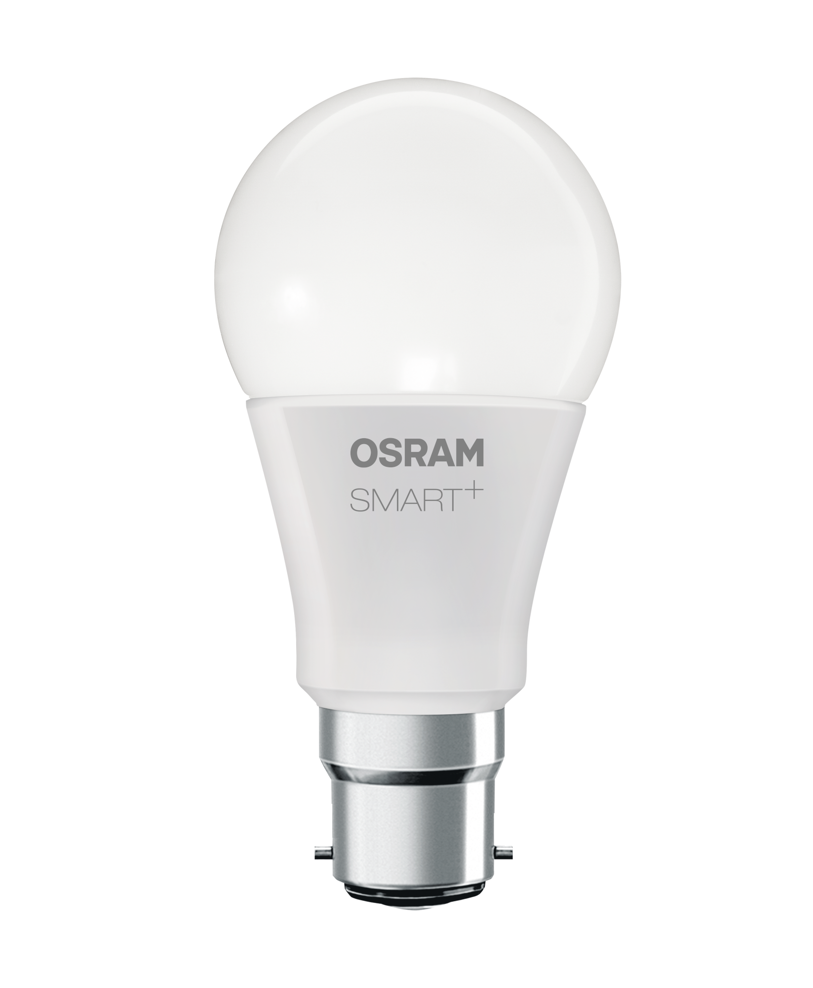 Fehér OSRAM SMART+ LED izzó ezüst talppal, fehér háttéren.