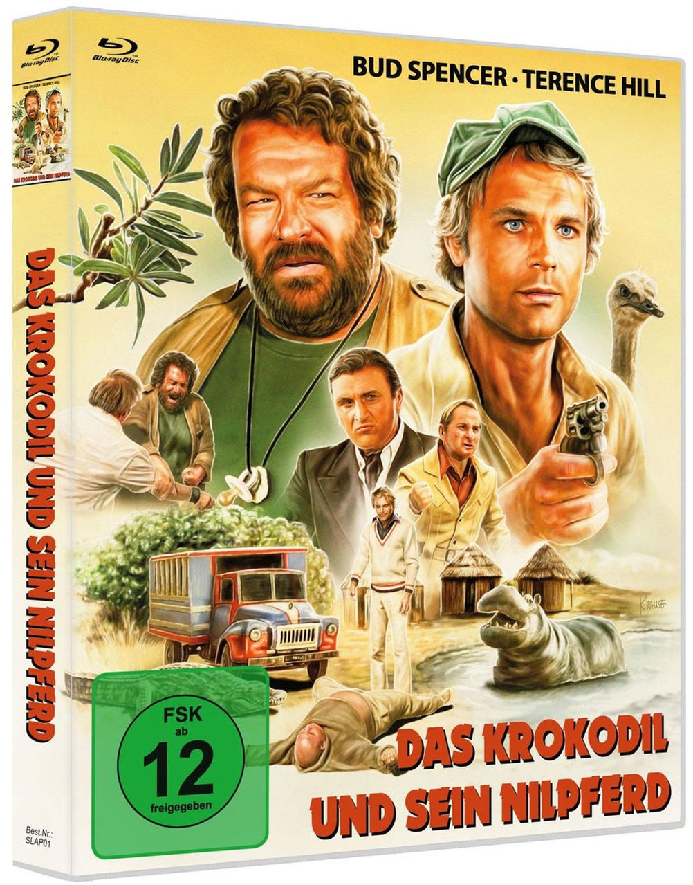 Filmplakat mit Bud Spencer & Terence Hill, Tieren und einem Nilpferd.